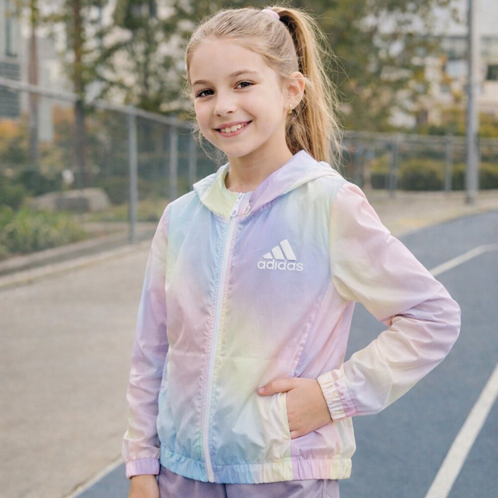 Adidas Pastel Rainbow Wind Sport Jacket Youth M 10/12 Hooded Lightweight Zip